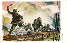 Mint Germany Military Art Postcard Wehrmacht WWII Infantry Squad Hand Granade