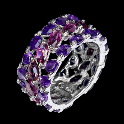 925 Sterlingsilber Ring Marquise Rhodolith Amethyst Natur Edelstein Schmuck 8