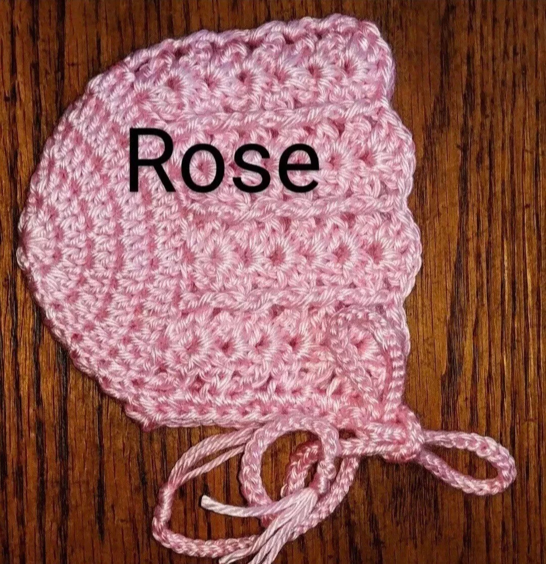 Hat Newborn To 3 Months New Rose Pink Leia Allen Handmade Crochet Winter Bonnet