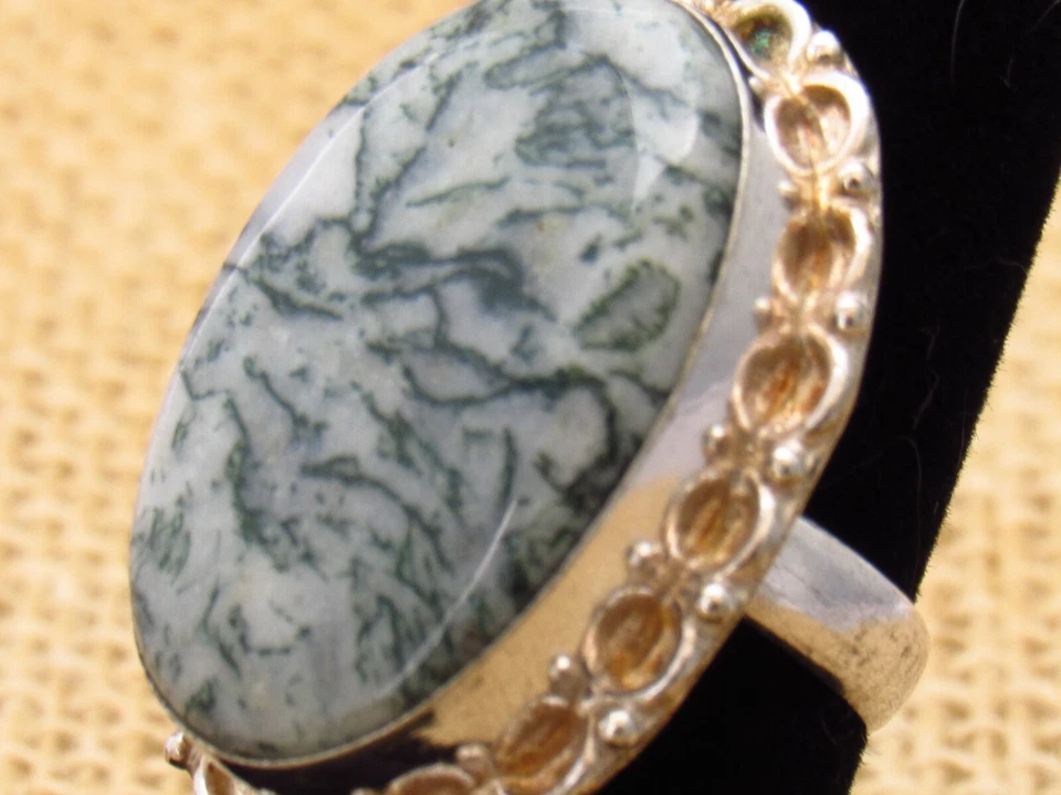 Enorme anillo de cóctel de plata esterlina con jaspe talla 8 1/8 en peso 12 gramos Foto 4 de 4