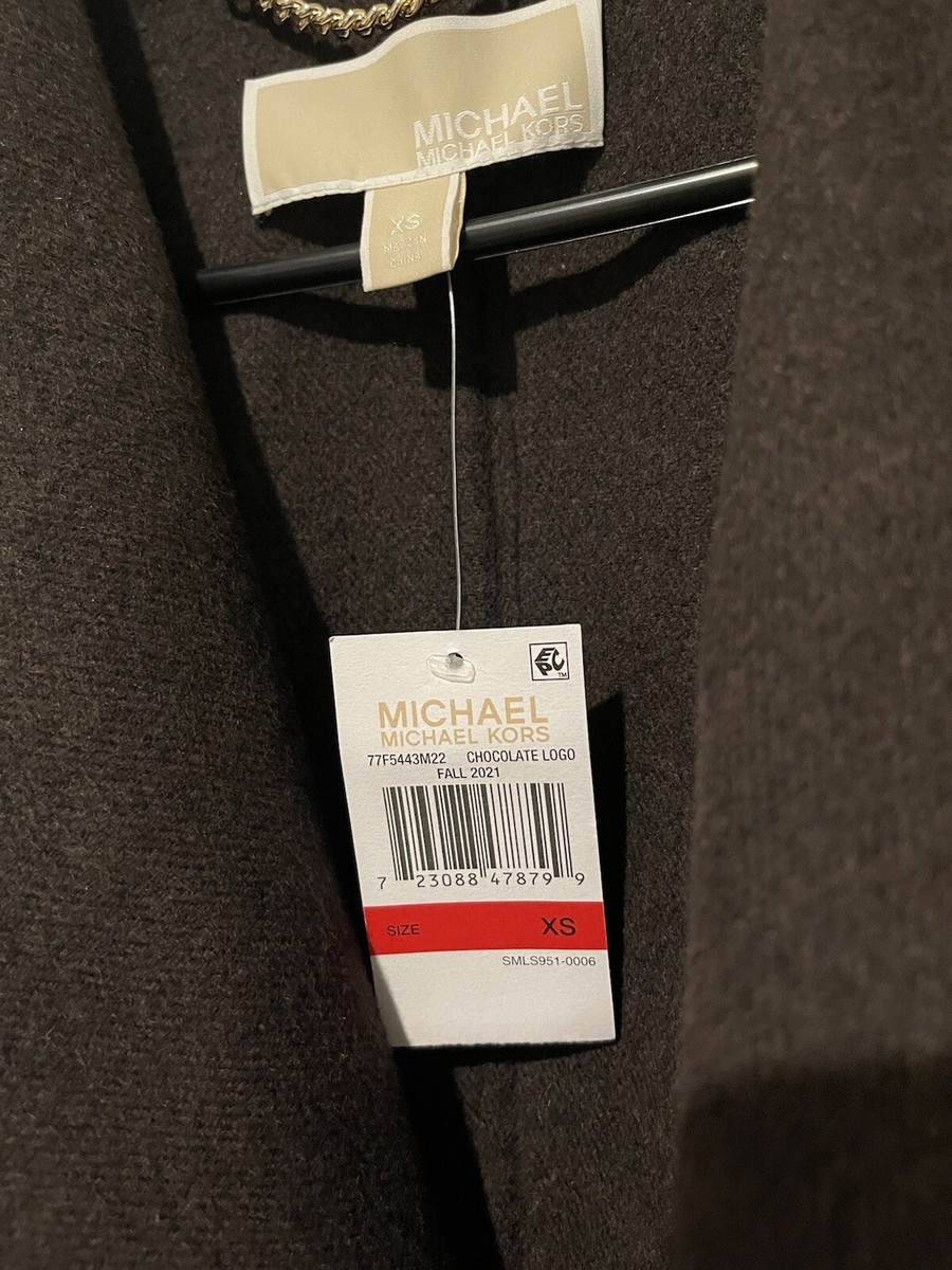 Michael Kors Wool Blend Logo Jacquard Wrap Coat-Chocolate