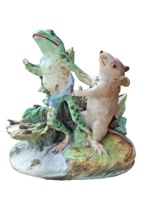 Gille Jeune Paris antike ausgefallene Biskuit Figurengruppe Frosch & Maus aus dem 19. Jahrhundert