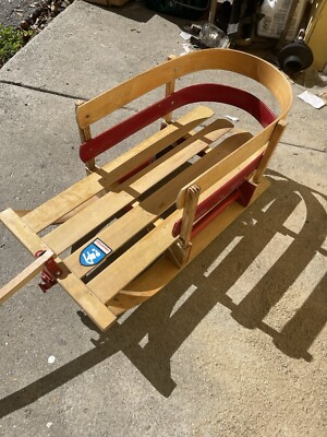 Vintage Canadian Wooden Torpedo Child's  Bob Sled W/ Retractable Wheels Read!!