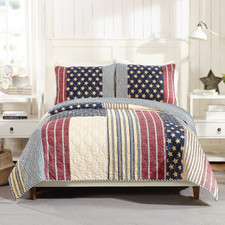 Bed Quilt Set Americana Cotton Reversible Stars Stripes Comfortable 3 Piece King