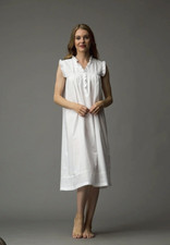 Sleeveless White Cotton Nightgown Cozy Soft Handmade High Quality Mid-calf M