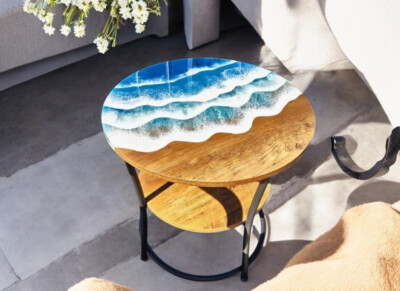 Ocean-Inspired Epoxy Resin River Round Coffee Table   Artisan Made Home Decors