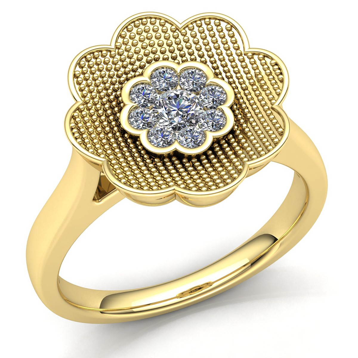 Genuine Round Diamond Ladies Cluster Flower Fancy Engagement