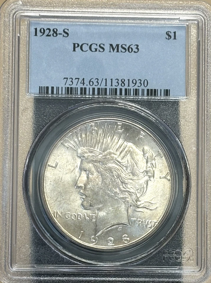 Dólar de plata S 1928 graduación profesional MS63 MONEDA SIN CIRCULAR DE SAN FRANCISCO COMO NUEVA