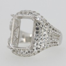 Sterling Silver Semi Mount Ring Setting OCT 14x10mm White Topaz Dome Ring