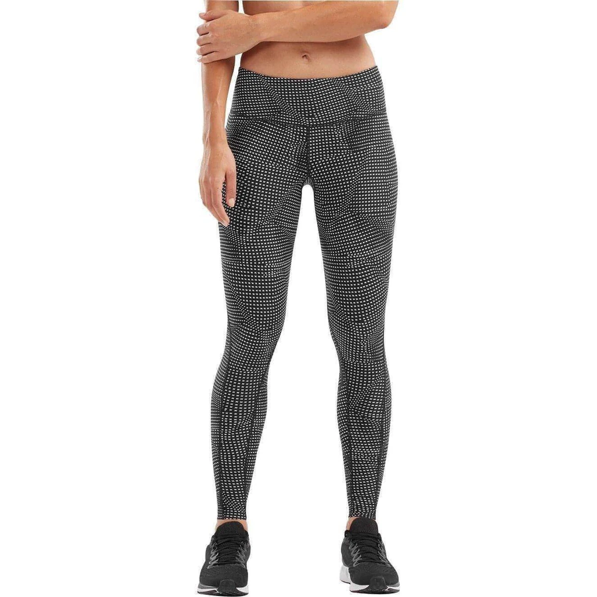 2XU Mid Rise Print Womens Compression Tights Black UPF50+ Gym