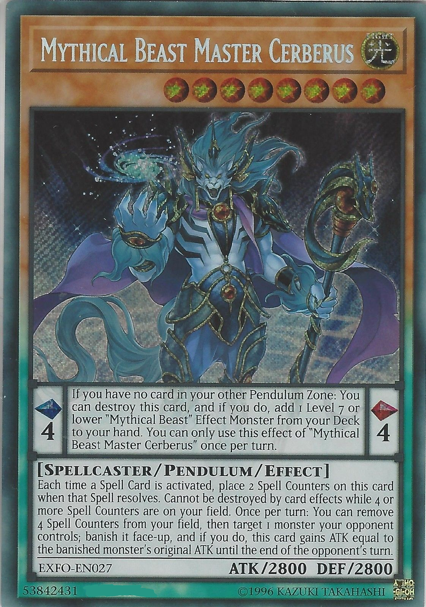 MYTHICAL BEAST MASTER CERBERUS *** SECRET RARE EXFO-EN027 YUGIOH