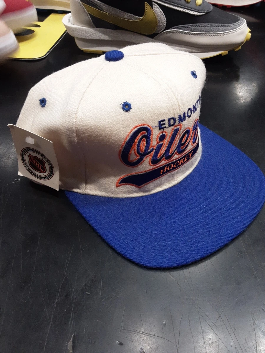 Men's NHL Edmonton Oilers Mitchell & Ness Vintage Script Snapback Hat -  Blue/Orange - Sports Closet