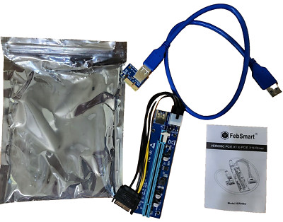 VER006C FebSmart PCI-E Riser PCIe 6 PIN 16x to 1x Powered Riser Adapter Card