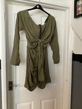 Ladies Prettylittlething Khaki Linen Dress Size 10 Bnwt 