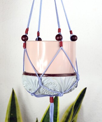 Upcycled decorative vintage BoHo Retro Upcycled Hanging Planter with bead detail