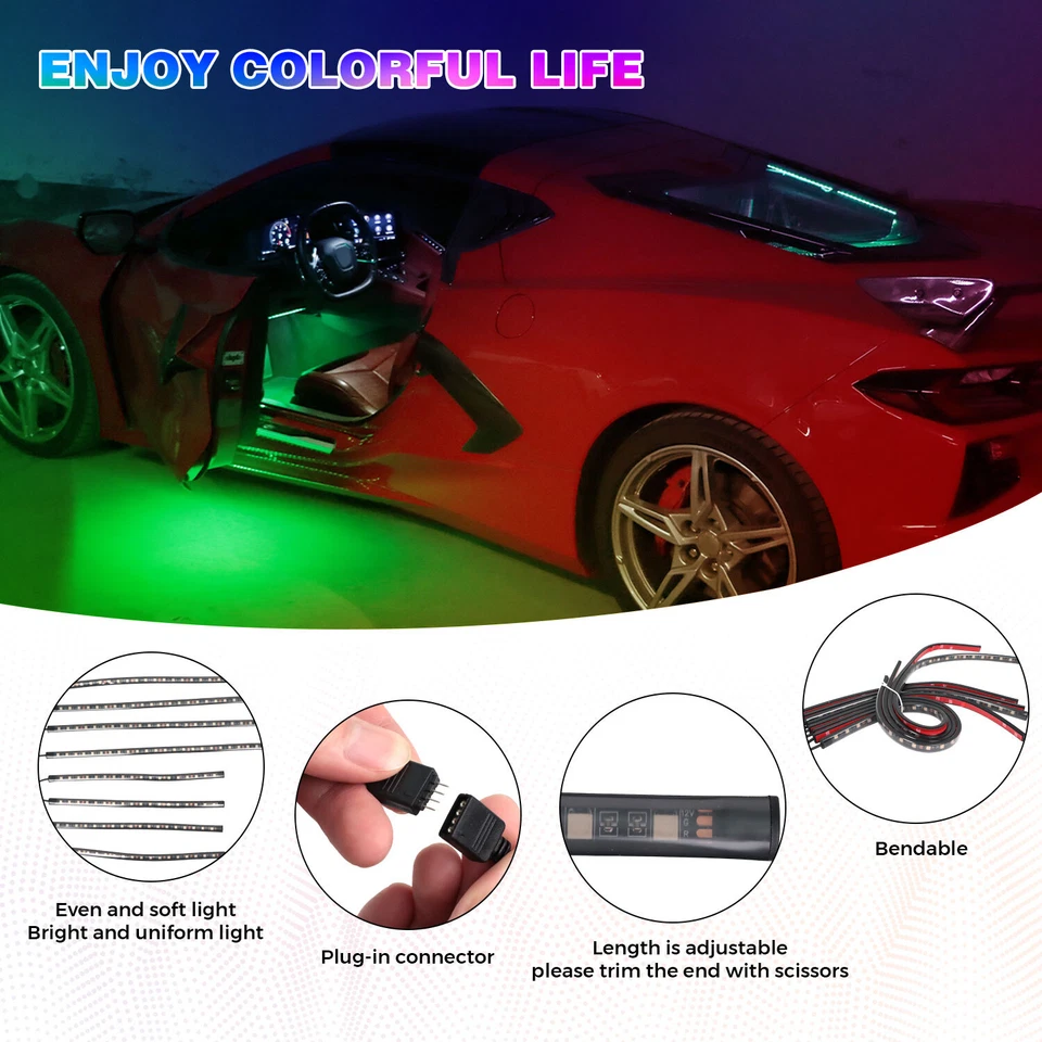 蓝牙 RGB LED 灯适用于 Corvette C8 Stingray Z51 Z06 E-Ray 2020-2025 全新 — 第 3/4 张图片