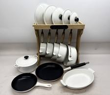 Le Creuset Cast Iron Saucepan Cookware Set White Casserole Frying Pans & Stand