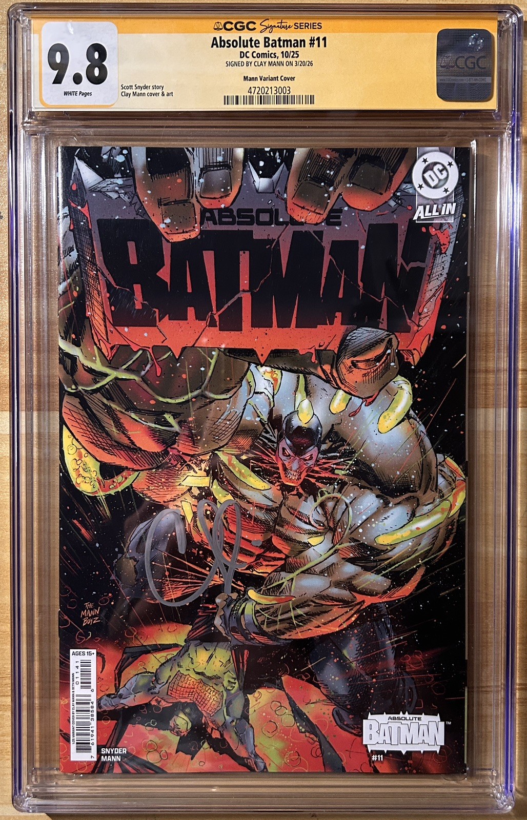 Absolute Batman #11 1:25 Variant CGC 9.8 Signed by Clay Mann 1st Print NM/MT