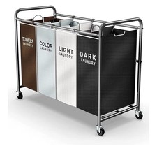 Laundry Hamper Sorter Cart: 4-Section Organizer with Heavy-Duty Lockable Wheels