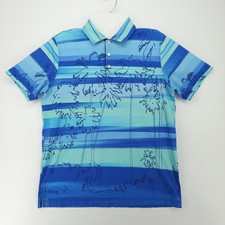 Bugatchi Sapphire Palm Trees Printed Short Sleeves Polo Shirt L