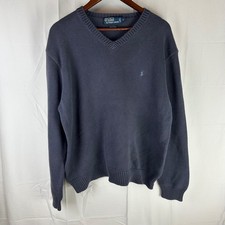 Polo Ralph Lauren Mens V-Neck Sweater Navy Blue 100 Cotton Knit Large