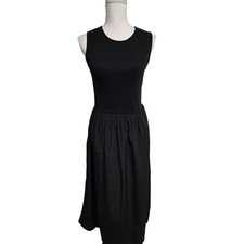 Uniqlo Ribbed Knit Woven Mix Sleeveless Midi Dress Black Pockets Women's Size M