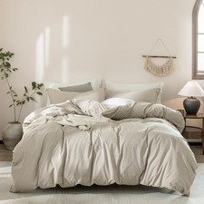 Warm Moment 3Pcs Light Gray Super King Plus Duvet Cover Set Washed Cotton