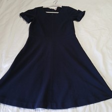 J Crew Sz 8 Navy Blue Short Sleeve cuffed fit-n-flare dress zip back