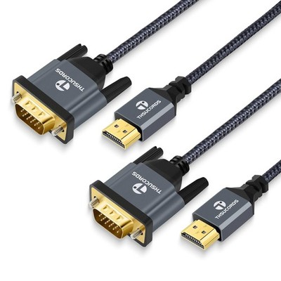 2 PCS HDMI To VGA Cable 3.3FT Gold Plated Braided Adapter Cord Male To Male