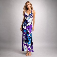 Vintage Y2K Purple White Beaded Prom Dress Sz 4 Gown Maxi Cocktail Party 