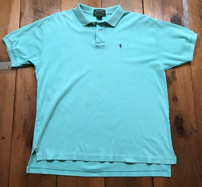 VTG Ralph Lauren Country Polo Shirt Mens M Turquoise Thrashed Green Label 90s
