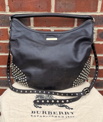 Burberry Vintage Ladies Studded Leather HALLIFORD Hobo Bag Brown Classic Prorsum