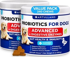 Dog Probiotics 240 Count 2-Pack Digestive Enzymes Prebiotics Gut Health Support