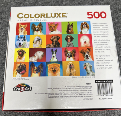 NEW Cra-Z-Art Colorluxe 20 Happy Dogs 500 Piece Jigsaw Puzzle