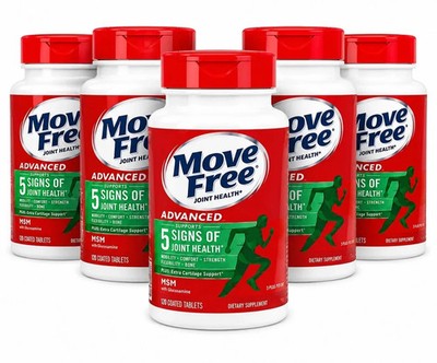 5 Pack Move Free Joint Health Advanced MSM With Glucosamine Coated Tablets 120