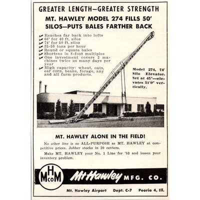 Mt. Hawley Mfg. Co. Model No. 274 Elevator Peoria IL 1953 Ad SAI2-H7