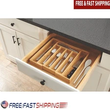 Expandable Bamboo Cutlery Tray Kitchen Organizer Adjustable Compartments Storage