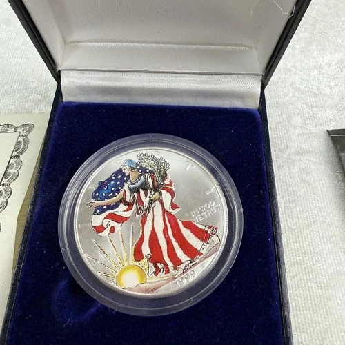 1999 American Eagle Colorized Silver $1 Dollar US Coin 1 oz w/box COA