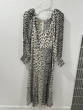 Reformation Alessi Animal Print Dress Side Slit Smocked Long Sleeve Size 6