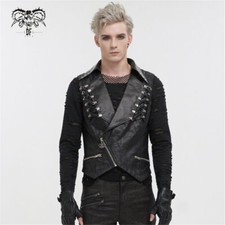 Devil Fashion Men's Black Gothic Punk Short Vest Street Casual Waitcoat