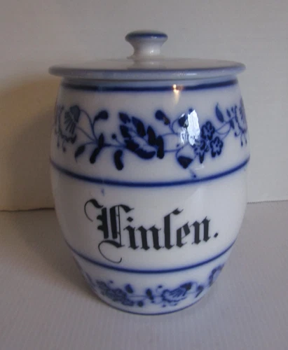 Antique Linsen Lentils Canister Jar Blue Onion German Porcelain Blue White