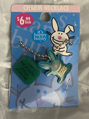 It's Happy Bunny Charm Necklace (Cute But Psycho Things Even Out) *NEW* BB
