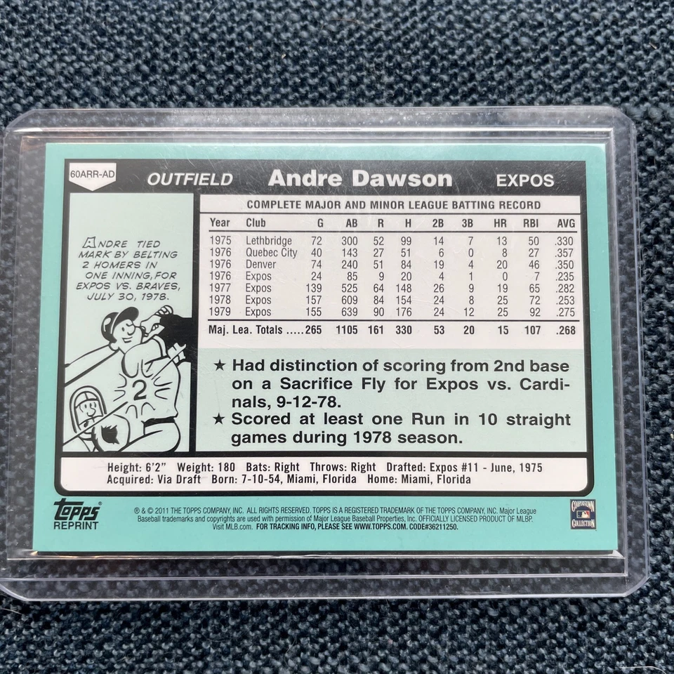 2011 Topps 60th Anniversary Reprints Relics /60 Andre Dawson #60ARR-AD HOF - Image 2 of 2