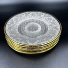 Antique Depression Sandwich Pattern Lot of 6 Plates Clear Glass Gold Rim 7 "