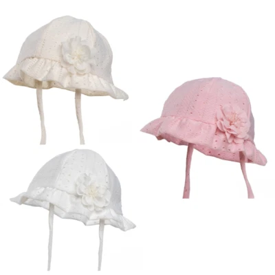 SOFT TOUCH Baby Girls Sun Hat Broderie Anglaise Flower Pink White Cream | 0-24 months