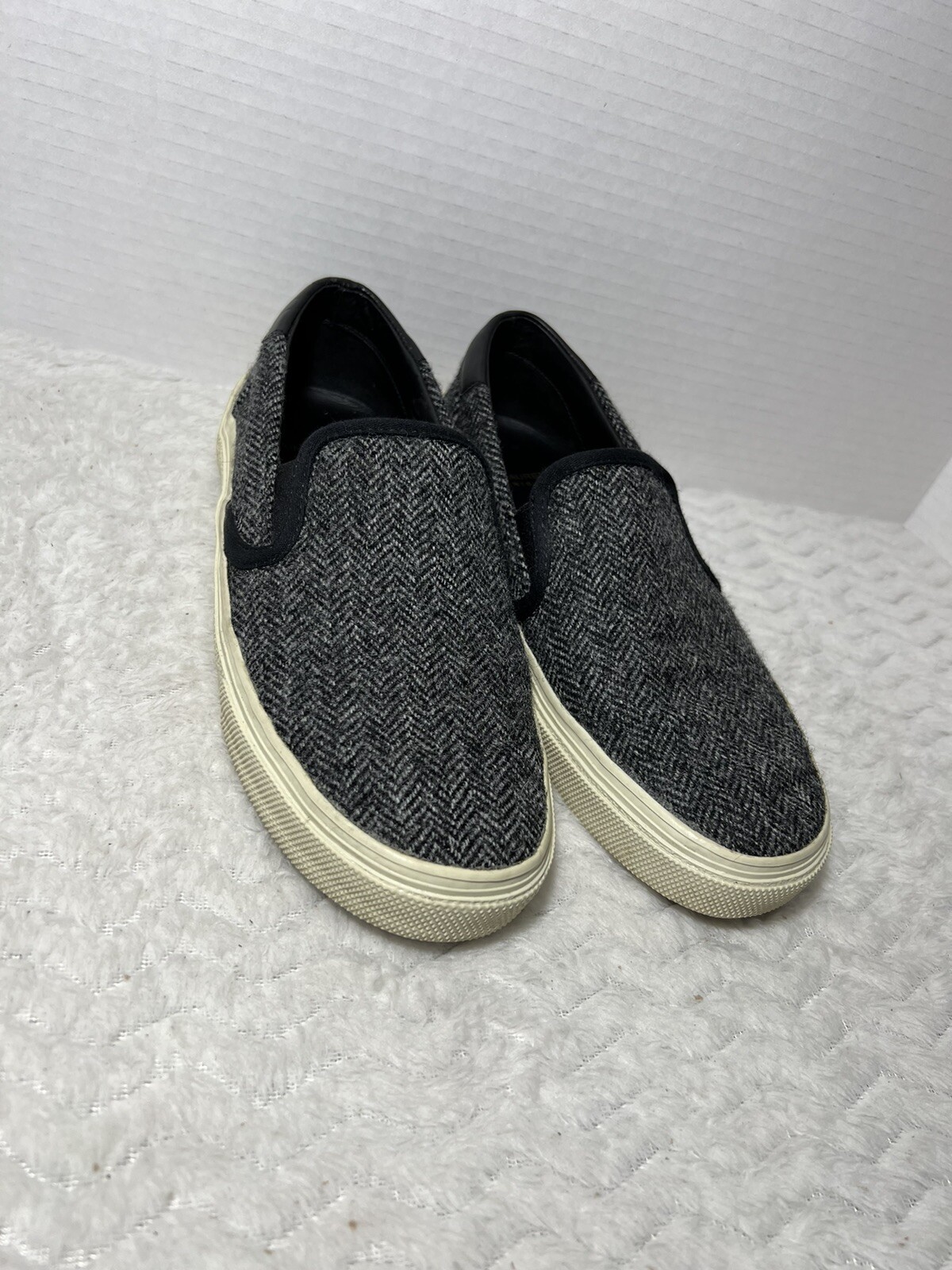 Sneaker posteriore Saint Laurent Venice stampa chevron grigio lana nera pelle Mondiali taglia 37