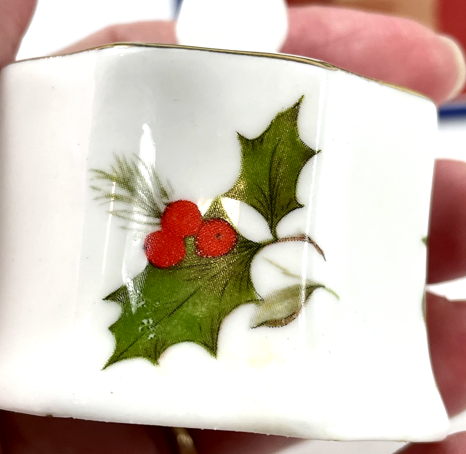 Vintage Christmas Holly Salt and Pepper Shakers Bone China made in