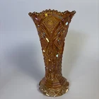Vintage Imperial Marigold Iridescent Carnival Glass Trumpet Vase Nu-Cut Pattern