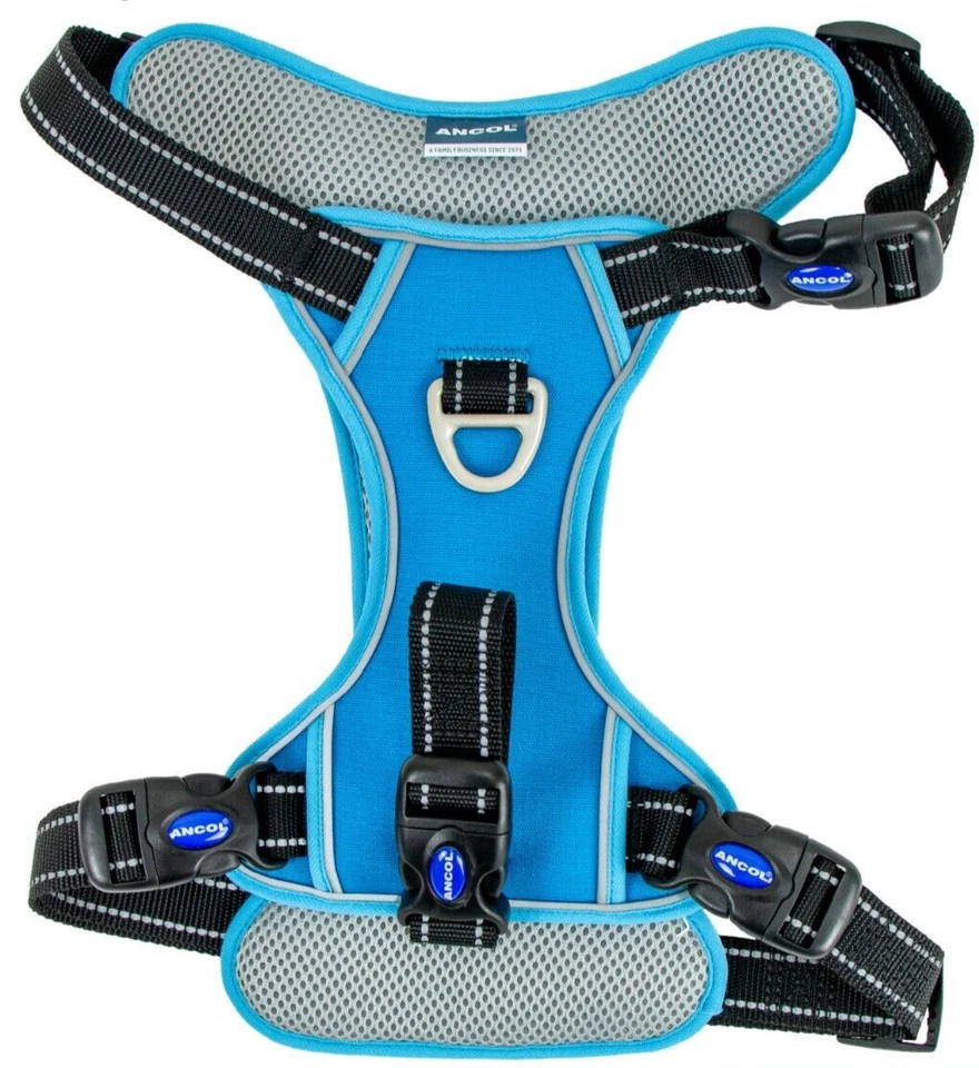 Arnés de viaje para perros - azul vivo. Uso en coche/caminatas. Ajustable, reflectante, acolchado Foto 2 de 4