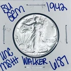 1942 BU UNCIRCULATED WALKING LIBERTY SILVER HALF DOLLAR AUTHENTIC U.S. MINT 6187